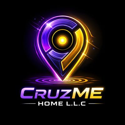 Glowing purple and gold location pin logo for CruzME Home L.L.C.