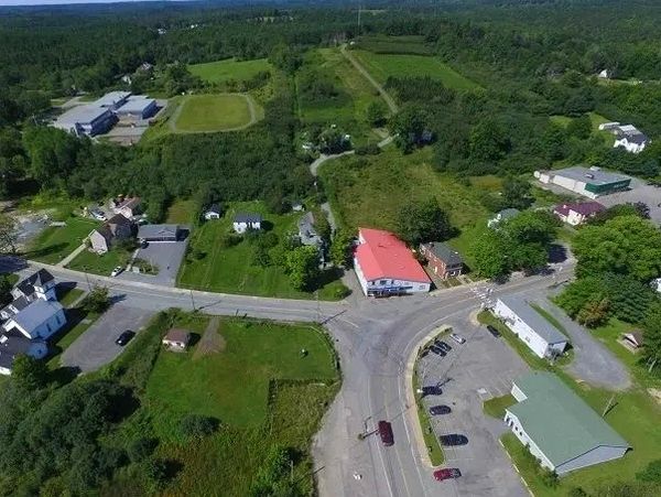 Aerial view of Caledonia looking west. The Community School appears at upper right. 