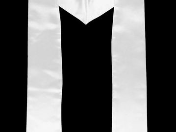 White satin stole with a black V-shaped notch in the center.
