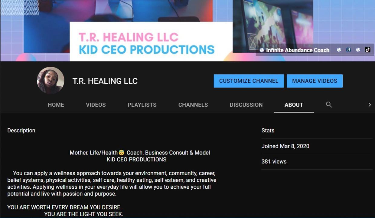 T.R. HEALING LLC 
Kid CelEO  Productions  (KCP)
IHZ TRHLLC BB 