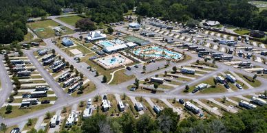 Aerial view of CreekFire RV Resort in Savannah GA, a popular GA camping destination.