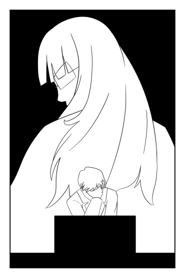 Silhouette of a woman behind a man in distress.