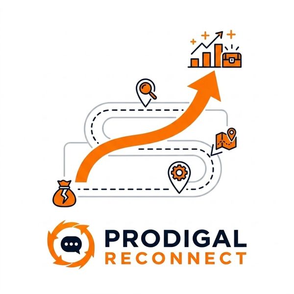 Logo of Prodigal Reconnect showing a winding path with growth icons.