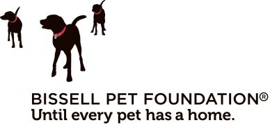 Logo of Bissell Pet Foundation with black dog silhouettes and slogan.