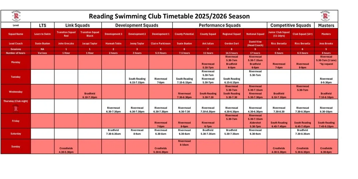 RSC Timetable 2025/2026 Season 