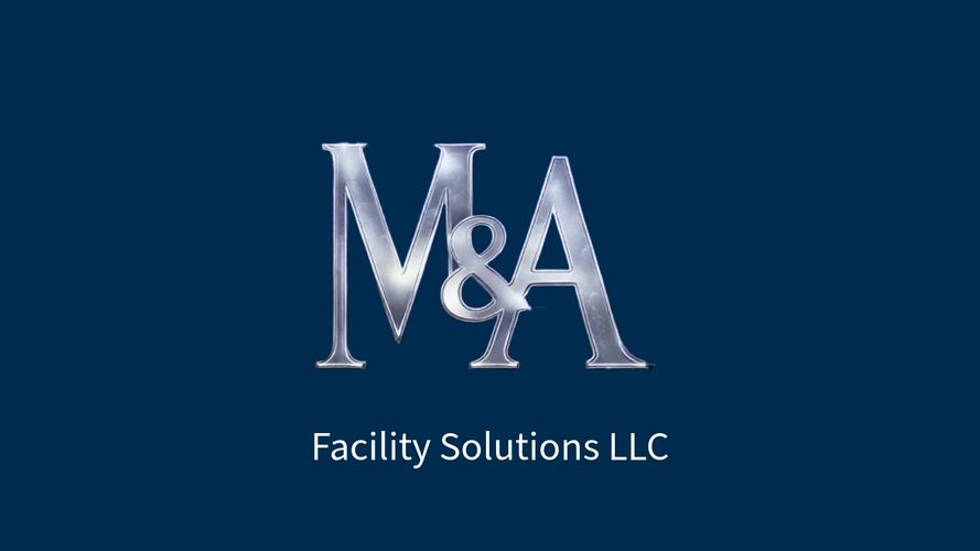M&A Facility Solutions LLC logo with silver letters on blue background.