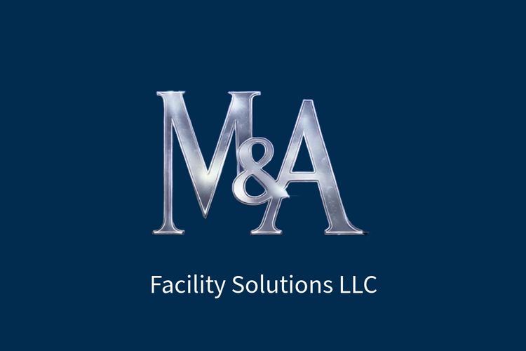 M&A Facility Solutions LLC logo with silver letters on blue background.