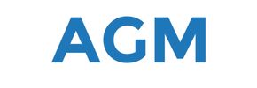 Blue letters spelling 'AGM' on a white background.