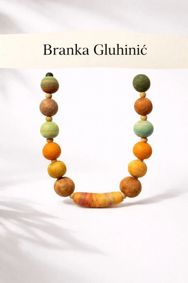 Colorful felted wool necklace by Branka Gluhinić.