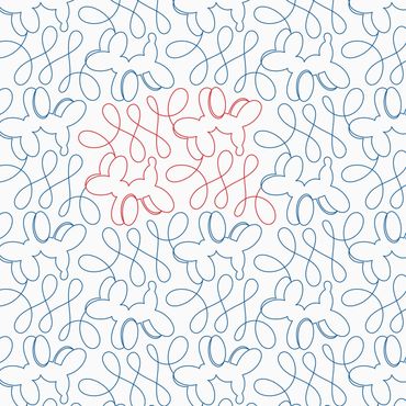 Seamless pattern with outlined balloon animals and loops in blue and red.