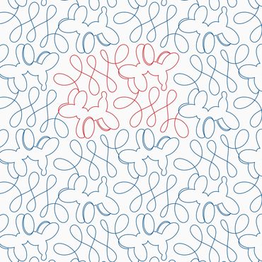Pattern of balloon animals with one cluster in red among blue ones.