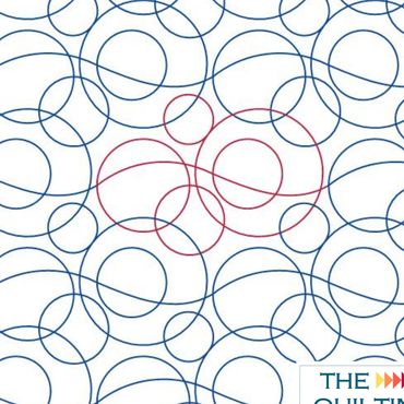 Abstract pattern of overlapping blue and red circles on a white background.