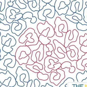 Abstract pattern with interconnected blue and red lines forming organic shapes.