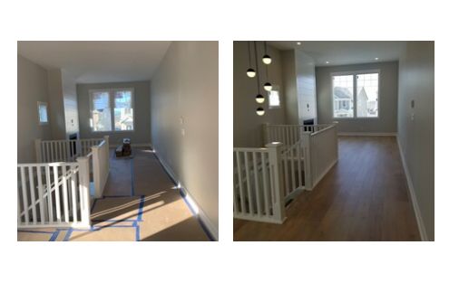 Post-construction clean — floors and surfaces cleared of drywall dust and debris