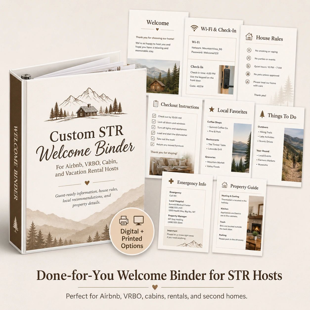 Custom STR Welcome Binder for Airbnb, VRBO, and vacation rental hosts.