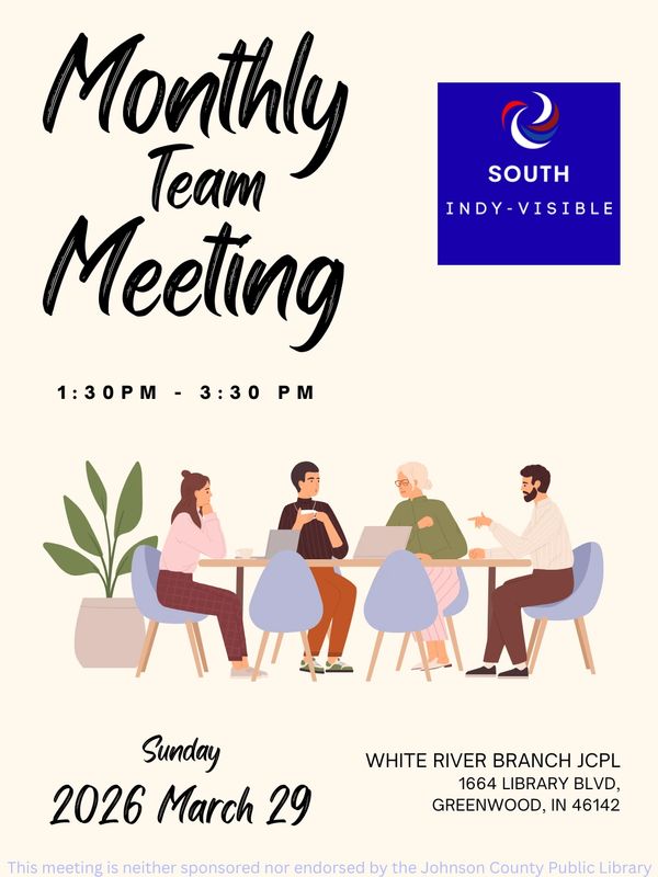 Team Mtg Sunday 3/29 1:30-3:30 pm @ 1664 Library Blvd, Greenwood IN 46142