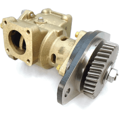 A yellow automotive turbocharger component.