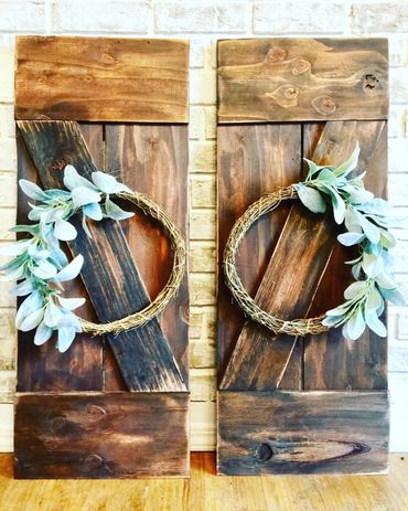 I love these Rustic Shutters with Lambs Ear Wreaths!