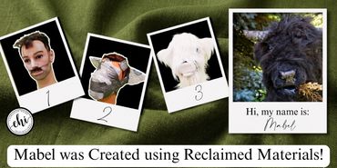 A collage showcasing Mabel made from reclaimed materials.