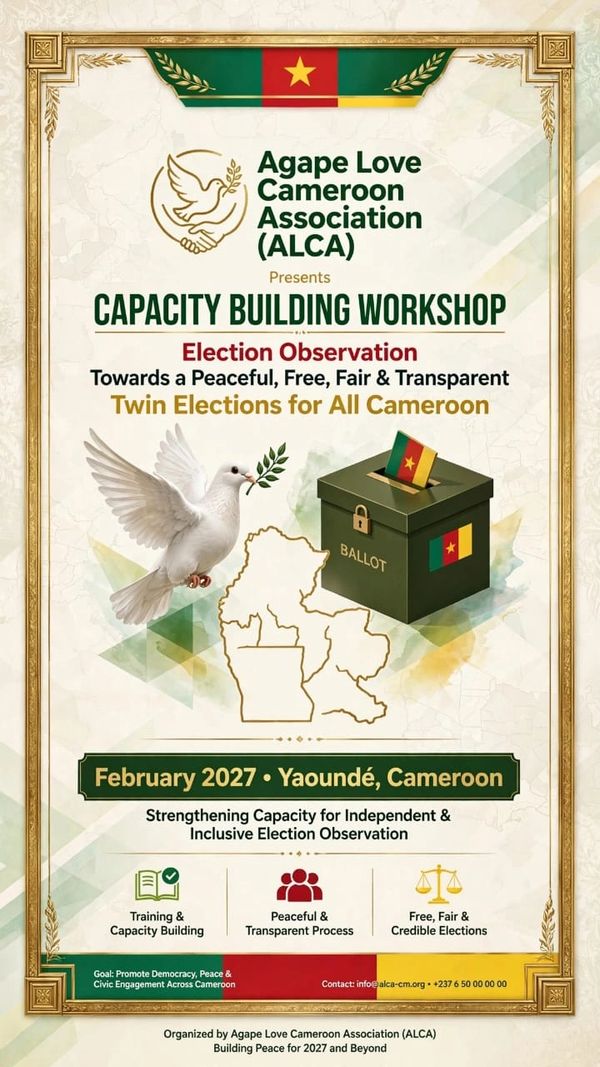 Workshop on election observation by Agape Love Cameroon Association in Yaoundé, 2027.