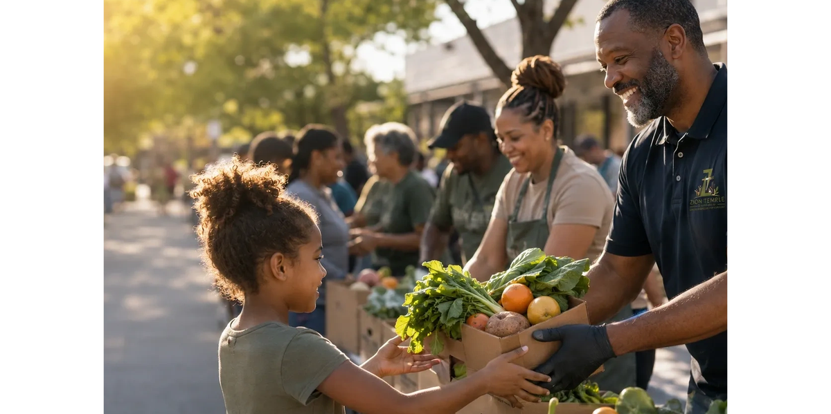 A ZTCDC volunteer sharing fresh food with a child