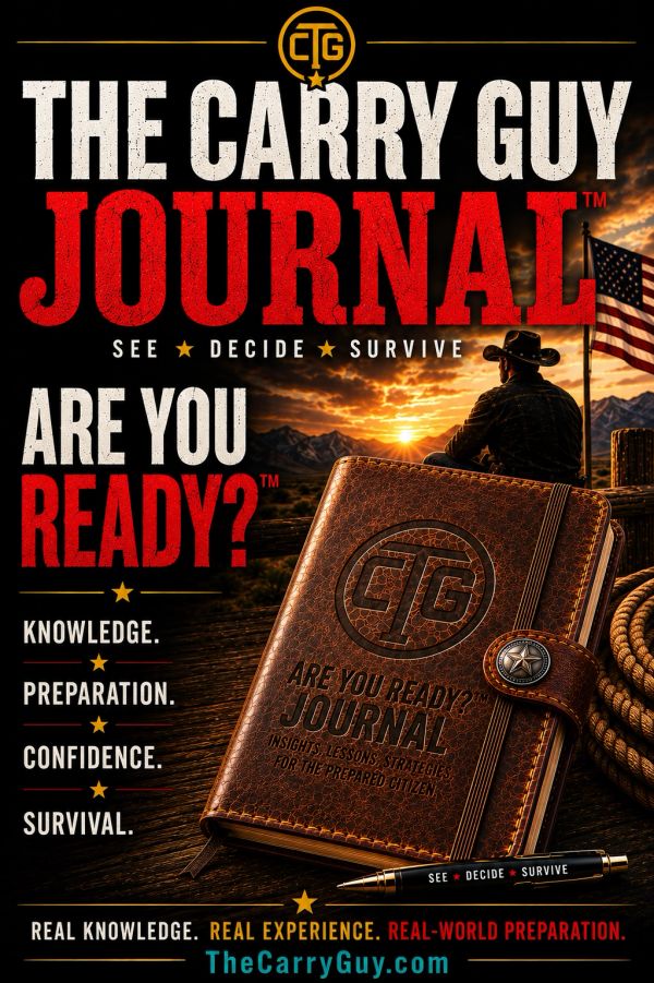 Cover of The Carry Guy Journal with a sunset and cowboy silhouette.