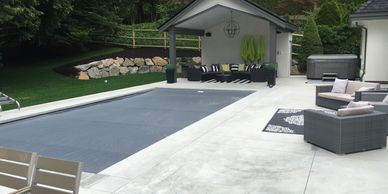 pool and pump room with covered area