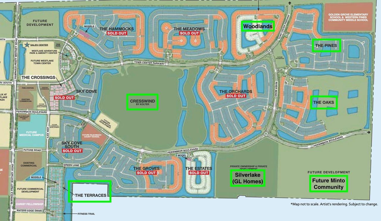 Minto's New Oaks Community is Middle Right (Communities in green highlight still are for sale)
