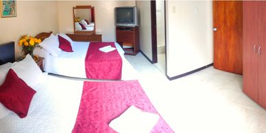 Bedroom 206 - Two Double Beds - Private Bathroom - Up to Four Guests