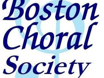 Logo of Boston Choral Society in blue text.