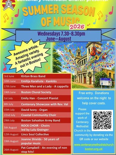 Summer Season of Music 2026 at Centenary Methodist Church in Boston, Wednesdays 7:30-8:30pm.