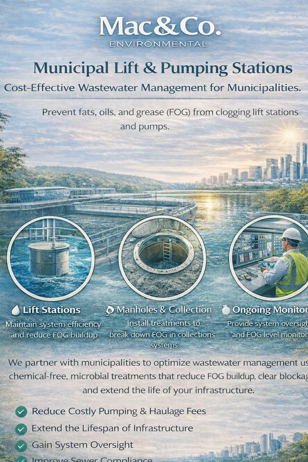 Municipal programs lift stations, pump stations, manhole and infrastructure FOG prevention treatment