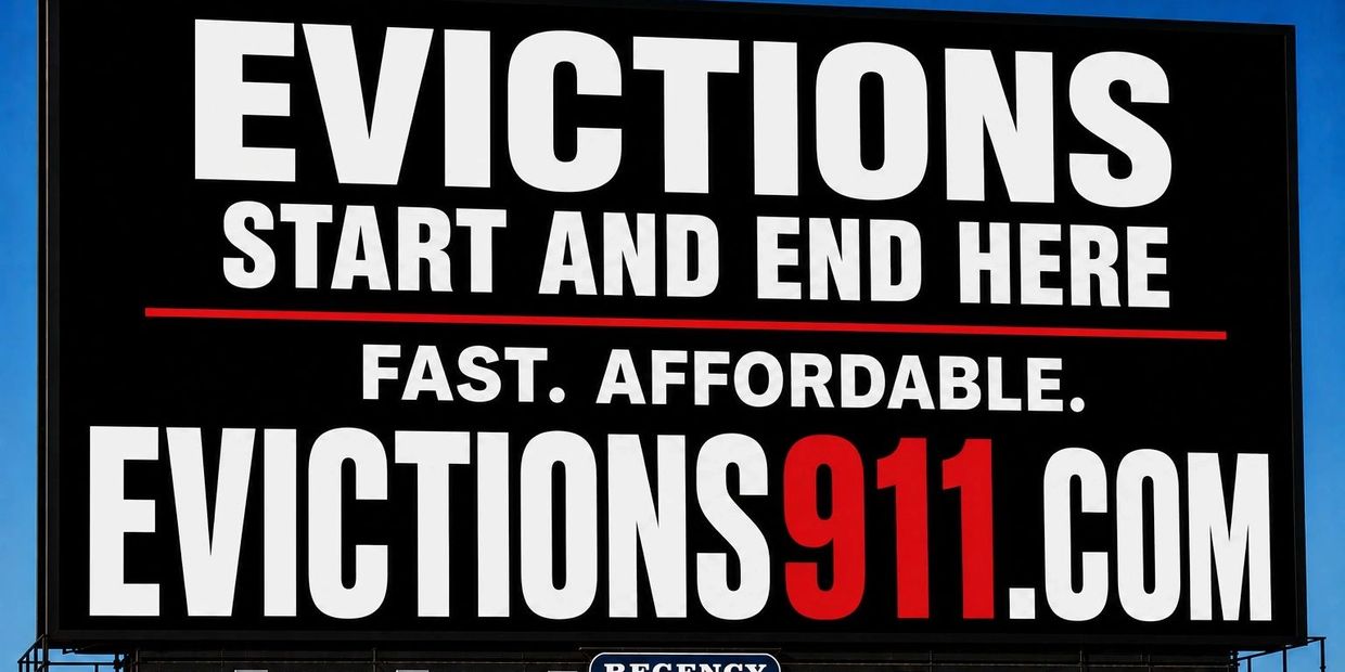 Billboard advertising eviction services at Evictions911.com.