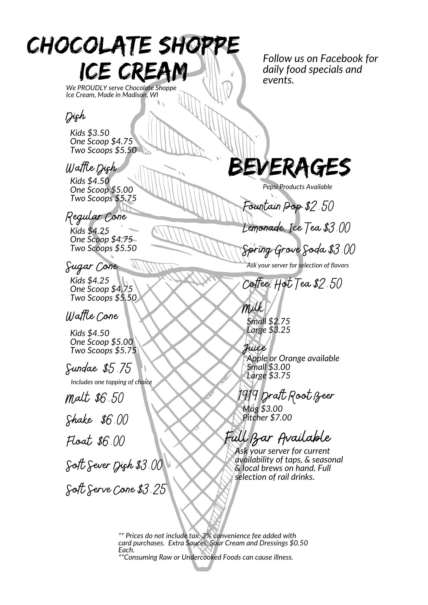 Ice cream menu