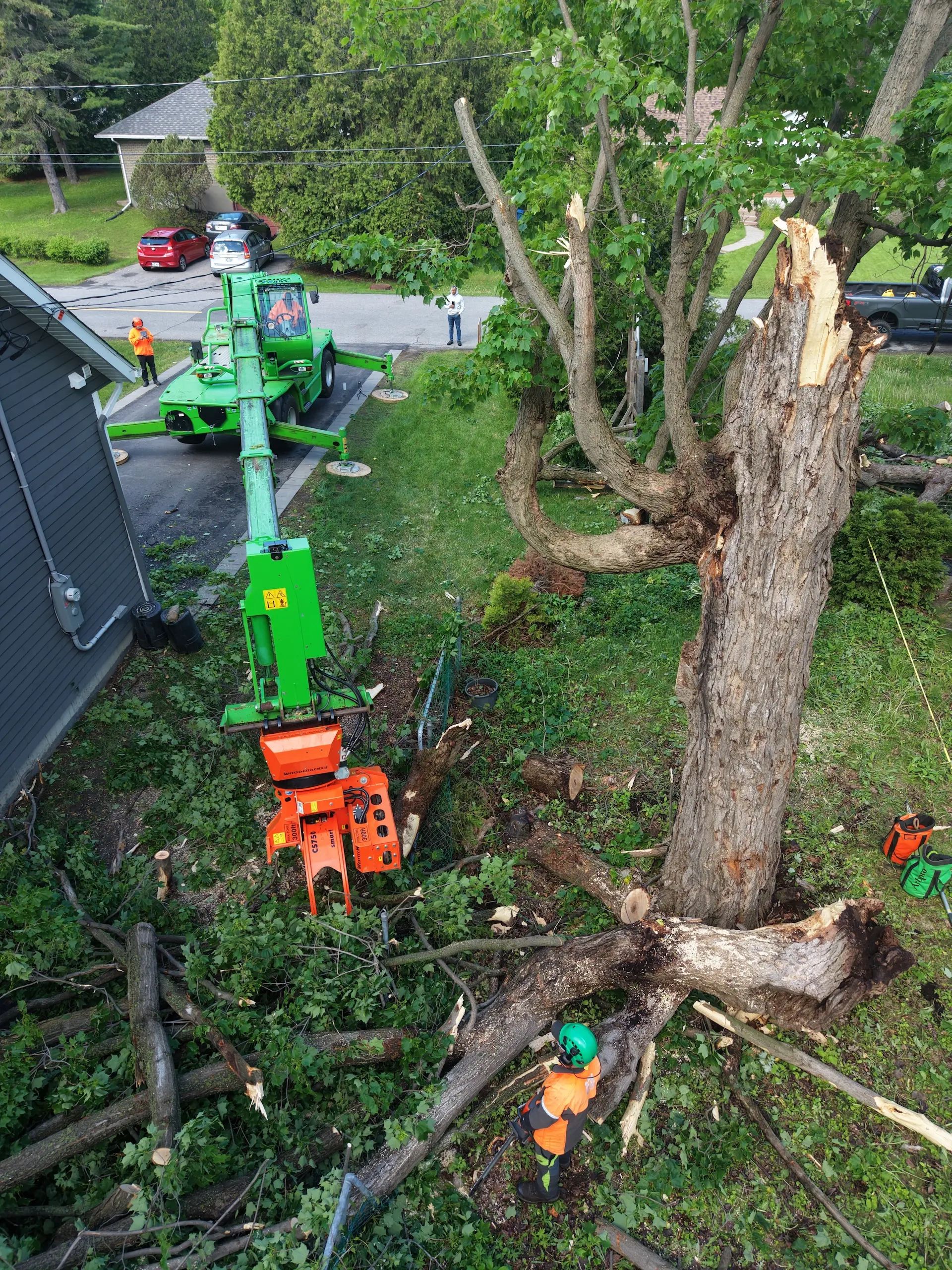 Emergency tree removal from a house roof after a severe storm in Hudson, 24/7 emergency tree service
