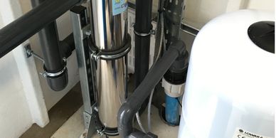 Stainless steel ultraviolet UV water disinfection and treatment system.