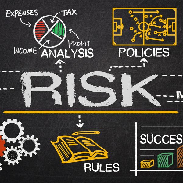Risk management elements on a black board