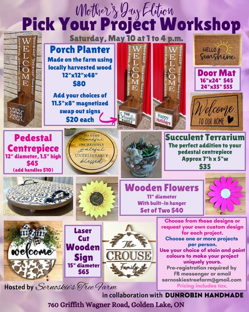 Saturday, May 10 at 1 p.m. Choose from our SIX options. We'd love to prepare custom designs for you!