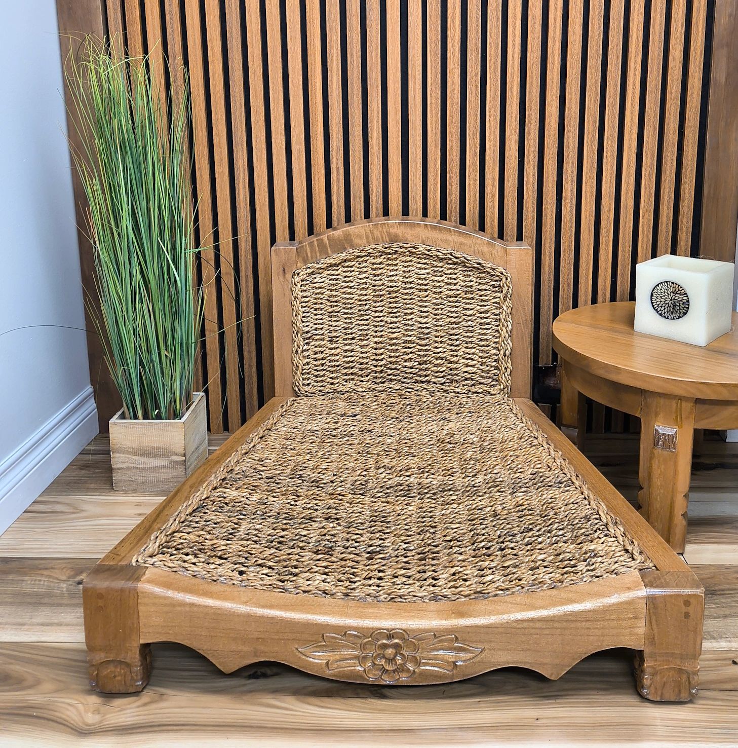 Mango Wood Seagrass Meditation Chair Luxurious Honey Brown - Main Image