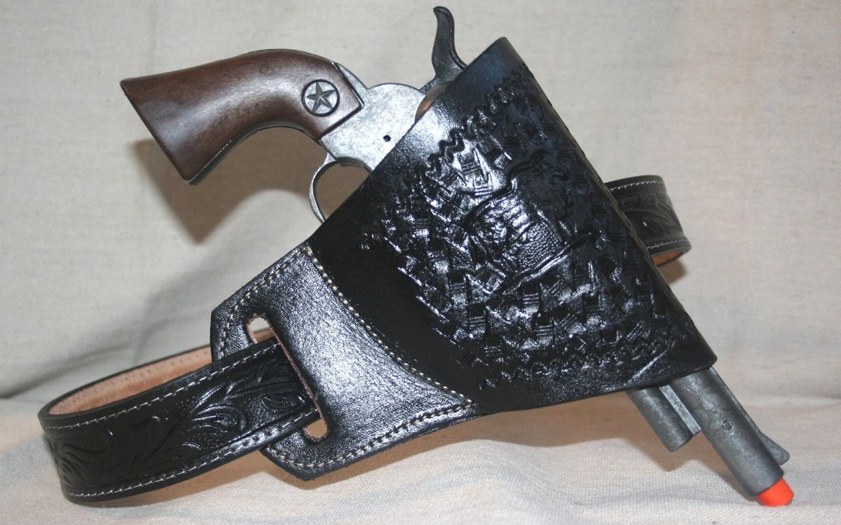 Mexican Leather Holster and Belt Set with Gunmetal Grey Cap Gun