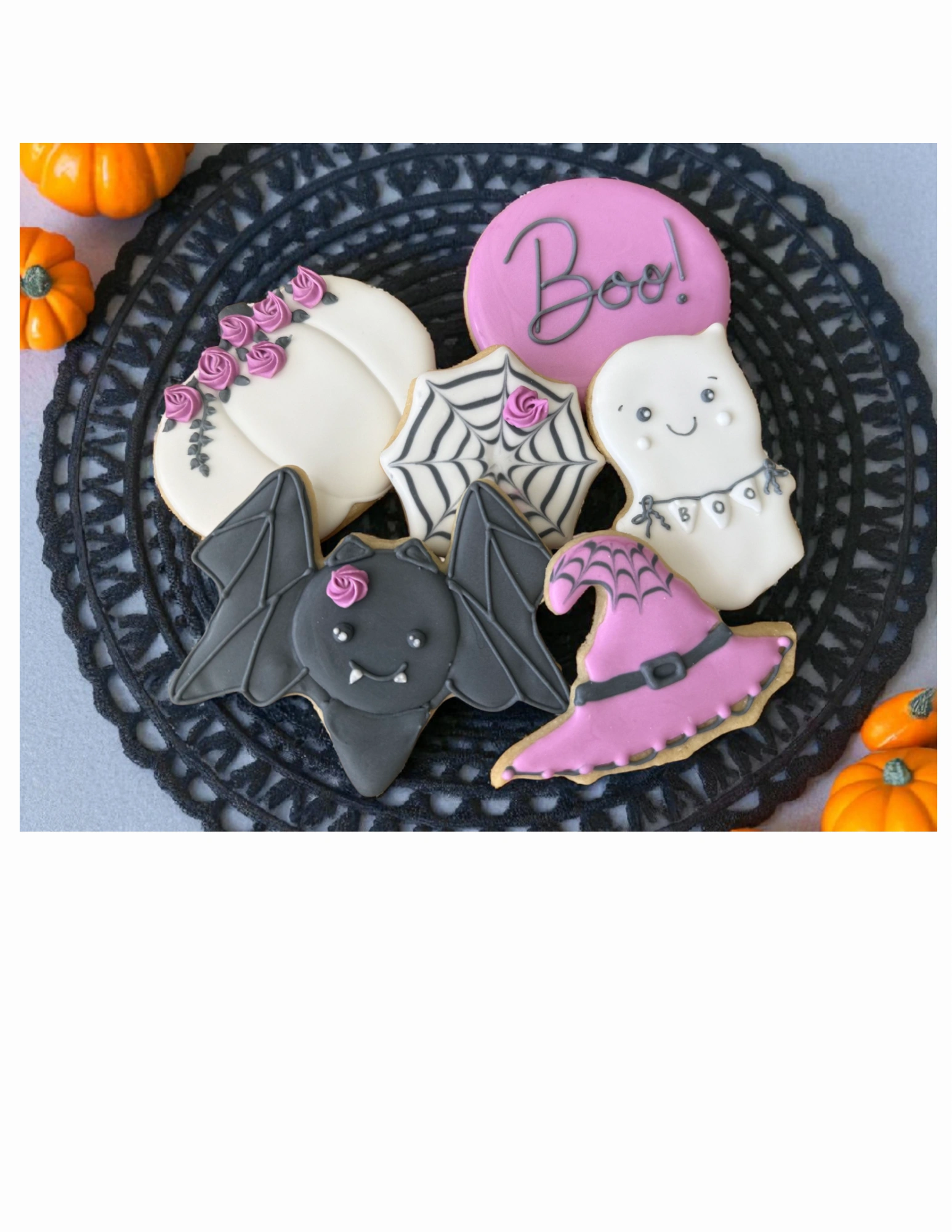 Halloween cookies.  Pink and black halloween.  Sugar cookies.  Halloween sugar cookies.