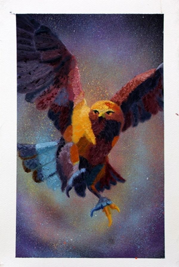 Oil pending of a flying owl