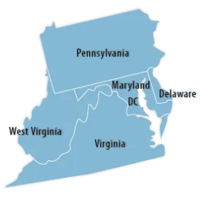 Map of Mid-Atlantic United States