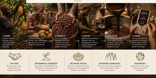The journey of cocoa from farm to chocolate with a focus on sustainability and community.