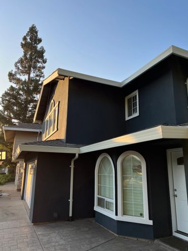 Black colored independent house with a roof