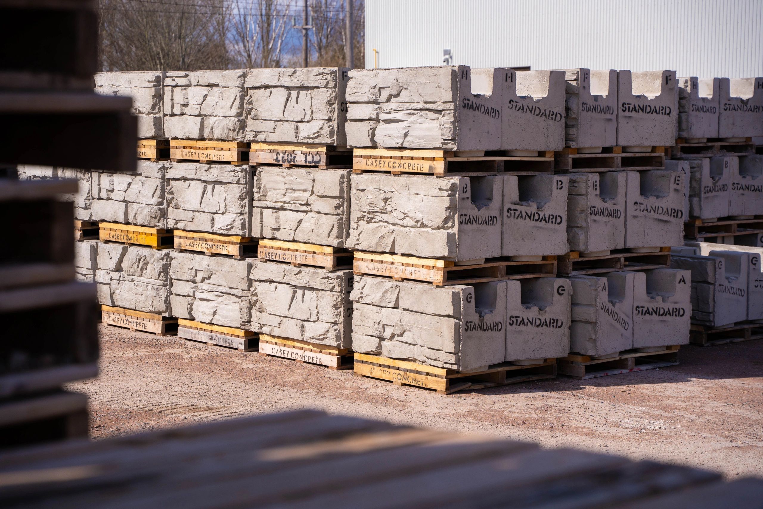 Photo of MagnumStone blocks ready for shipping in the Casey Concrete yard in Amherst, NS.