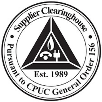 Black and white Supplier Clearinghouse logo with symbols and text.