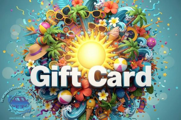 Car detailing gift card in Orlando - vibrant seasonal gift certificate with tropical beach theme