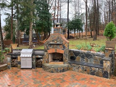 A beautiful patio designed by Angel's Landscape Pavers. 