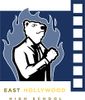 Logo for East Hollywood Barbers with a barber holding scissors.
